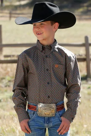 BOYS BROWN PRINT CINCH LONG SLEEVE SHIRT
