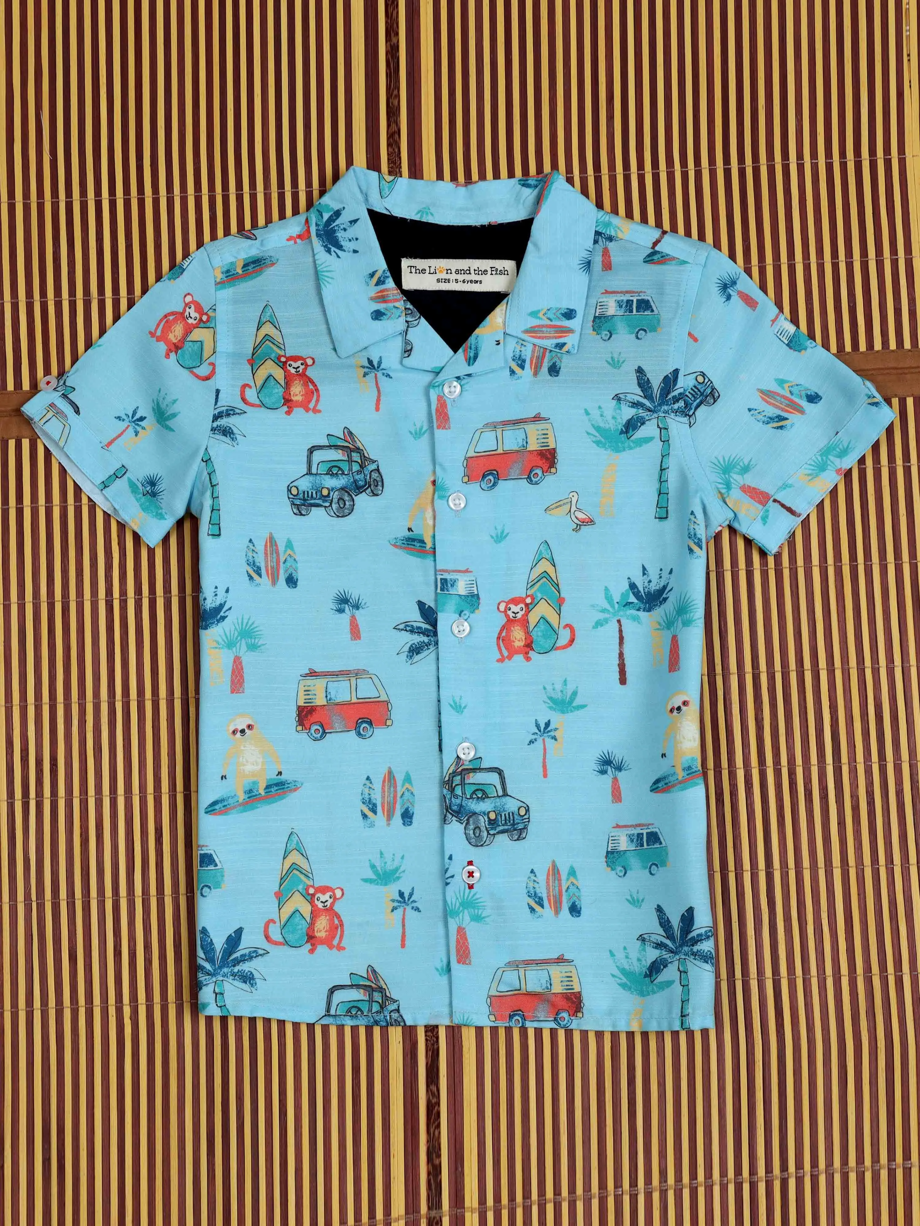 Boys Cartoon Printed Shirt Cool Blue