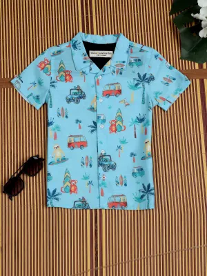 Boys Cartoon Printed Shirt Cool Blue