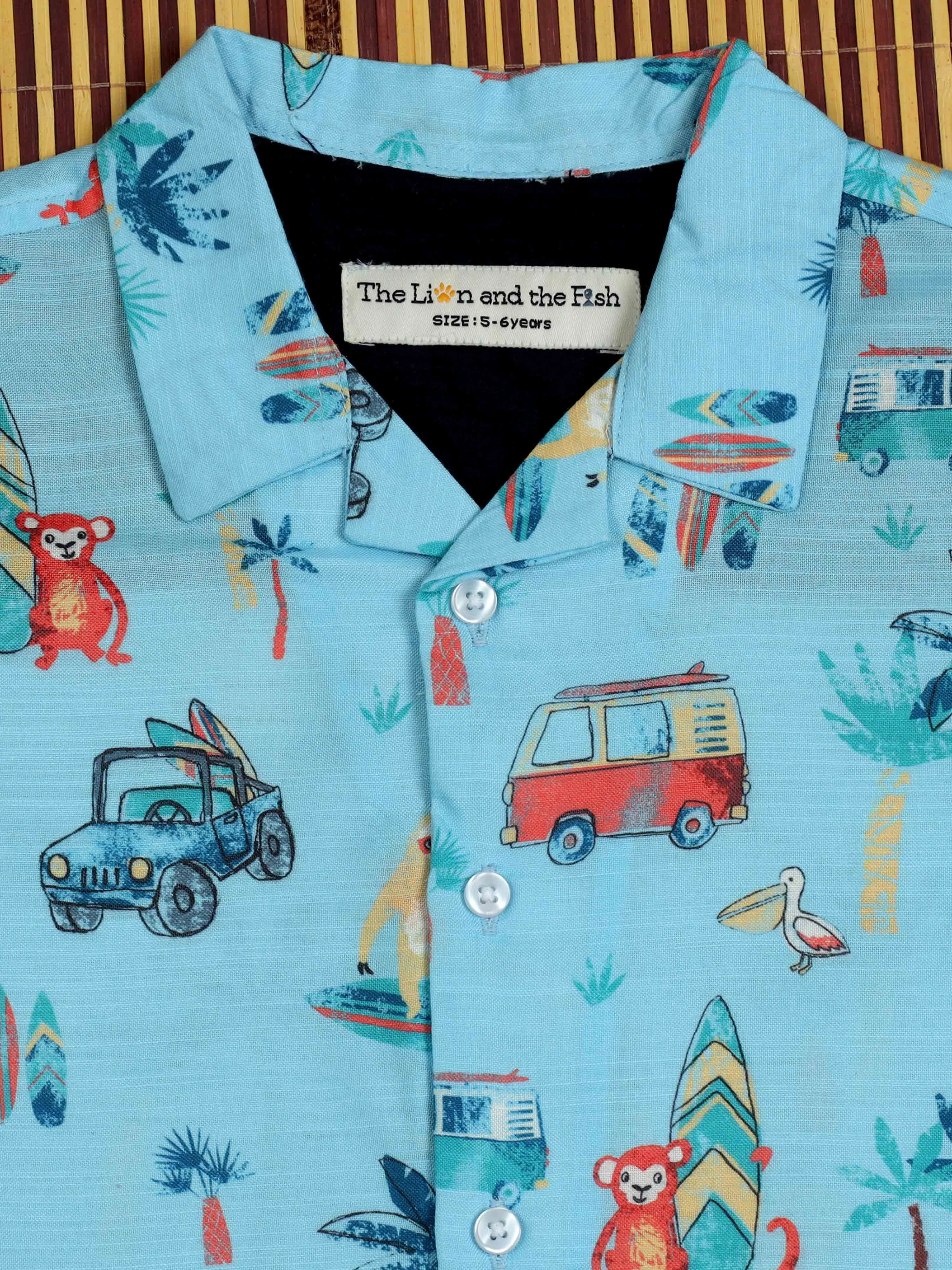 Boys Cartoon Printed Shirt Cool Blue