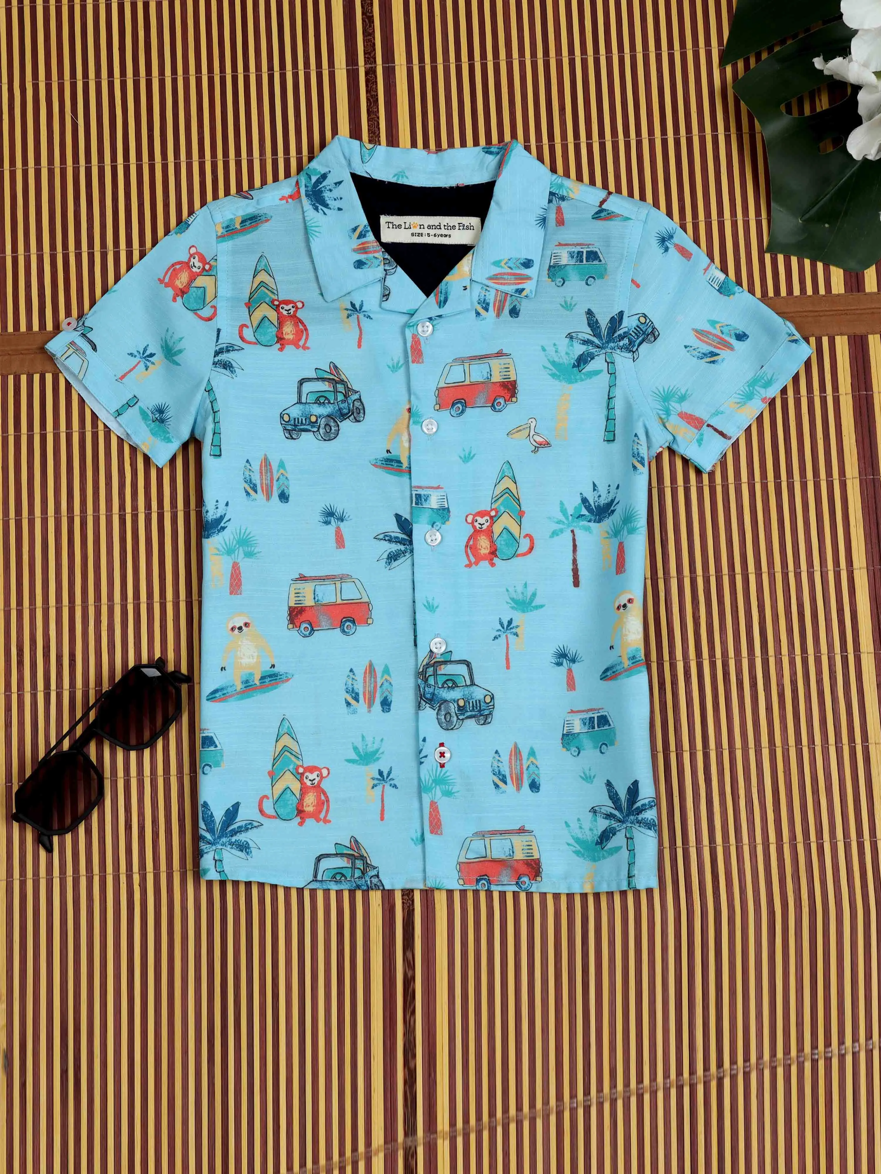 Boys Cartoon Printed Shirt Cool Blue