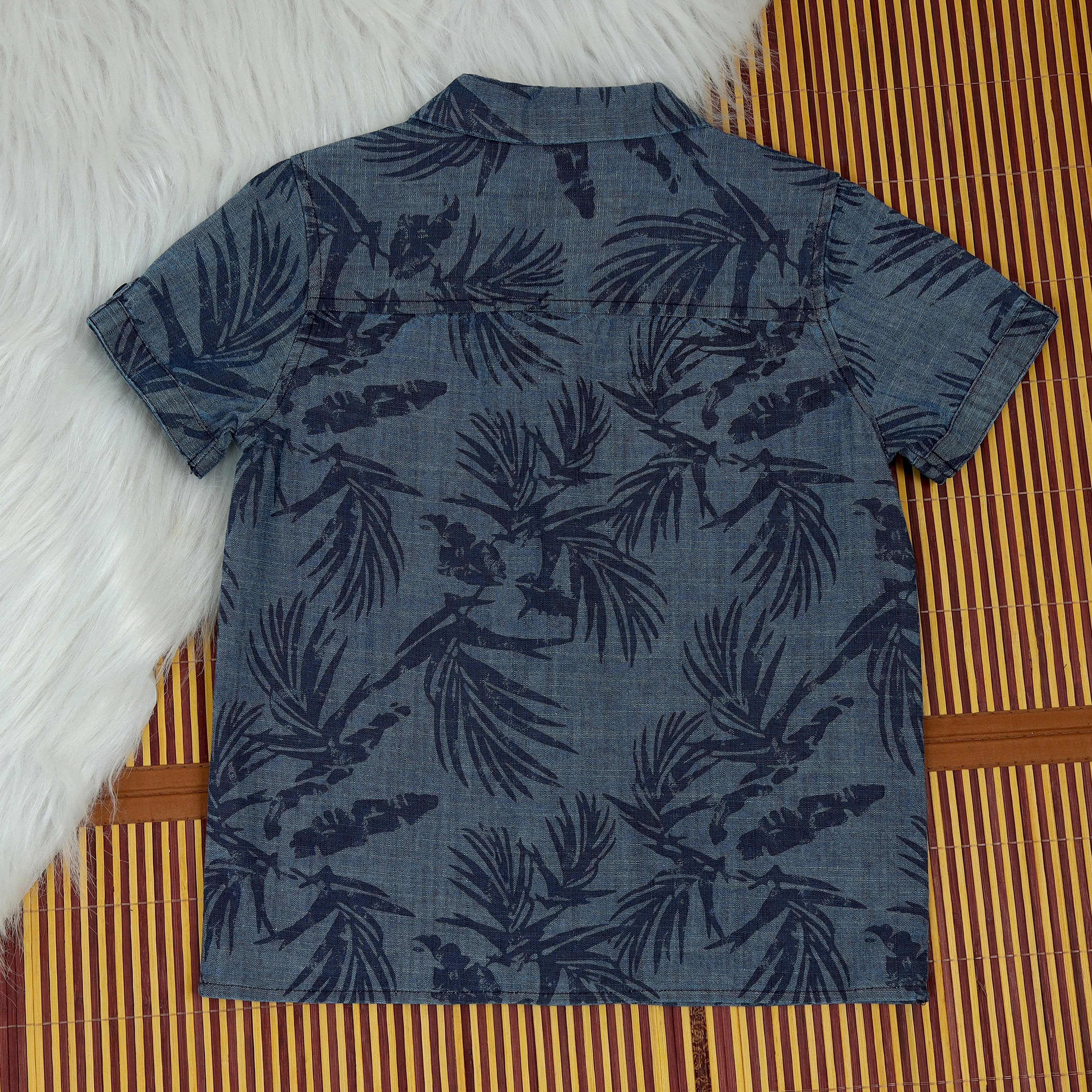 Boys Denim Floral Print Shirt Captain Blue