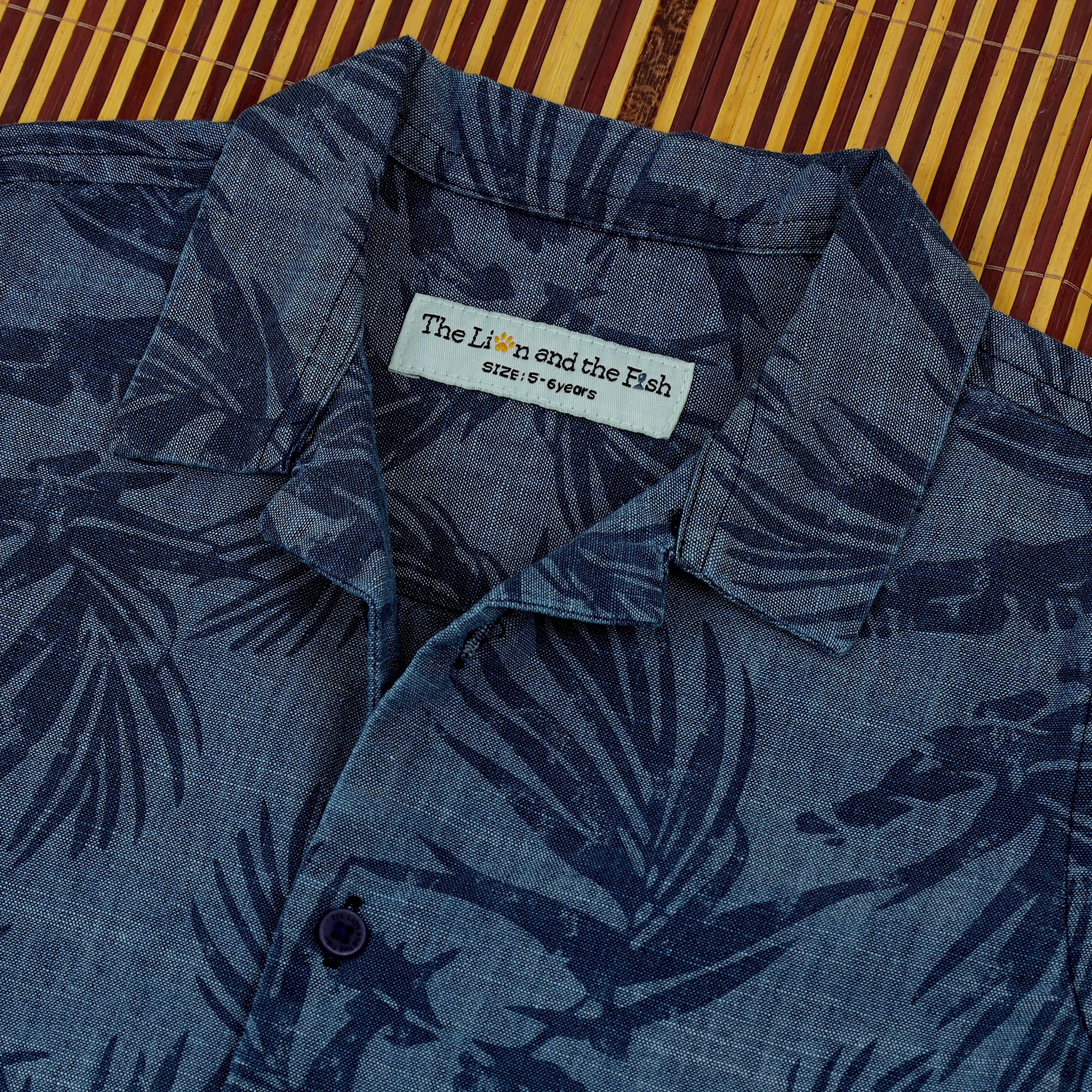 Boys Denim Floral Print Shirt Captain Blue