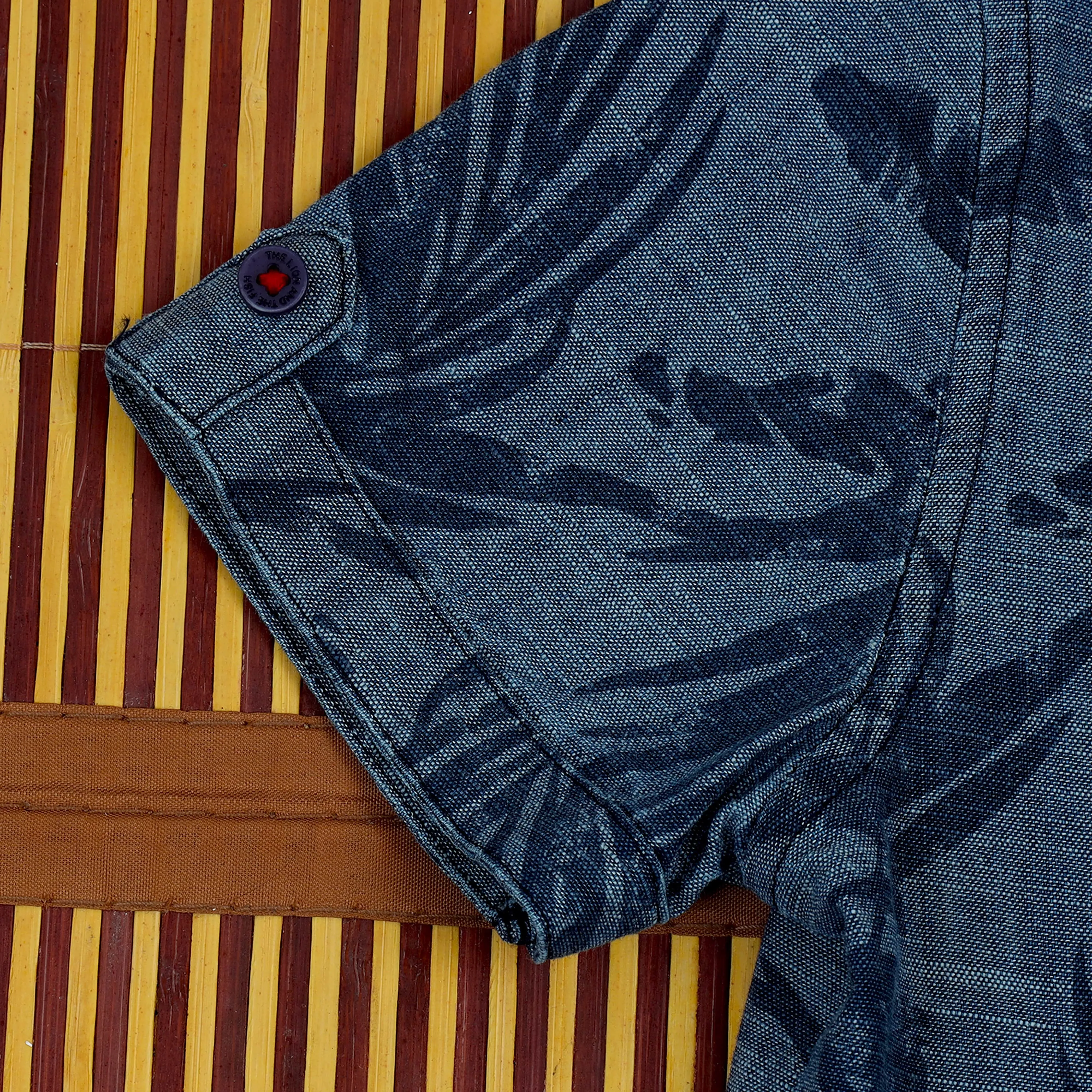 Boys Denim Floral Print Shirt Captain Blue