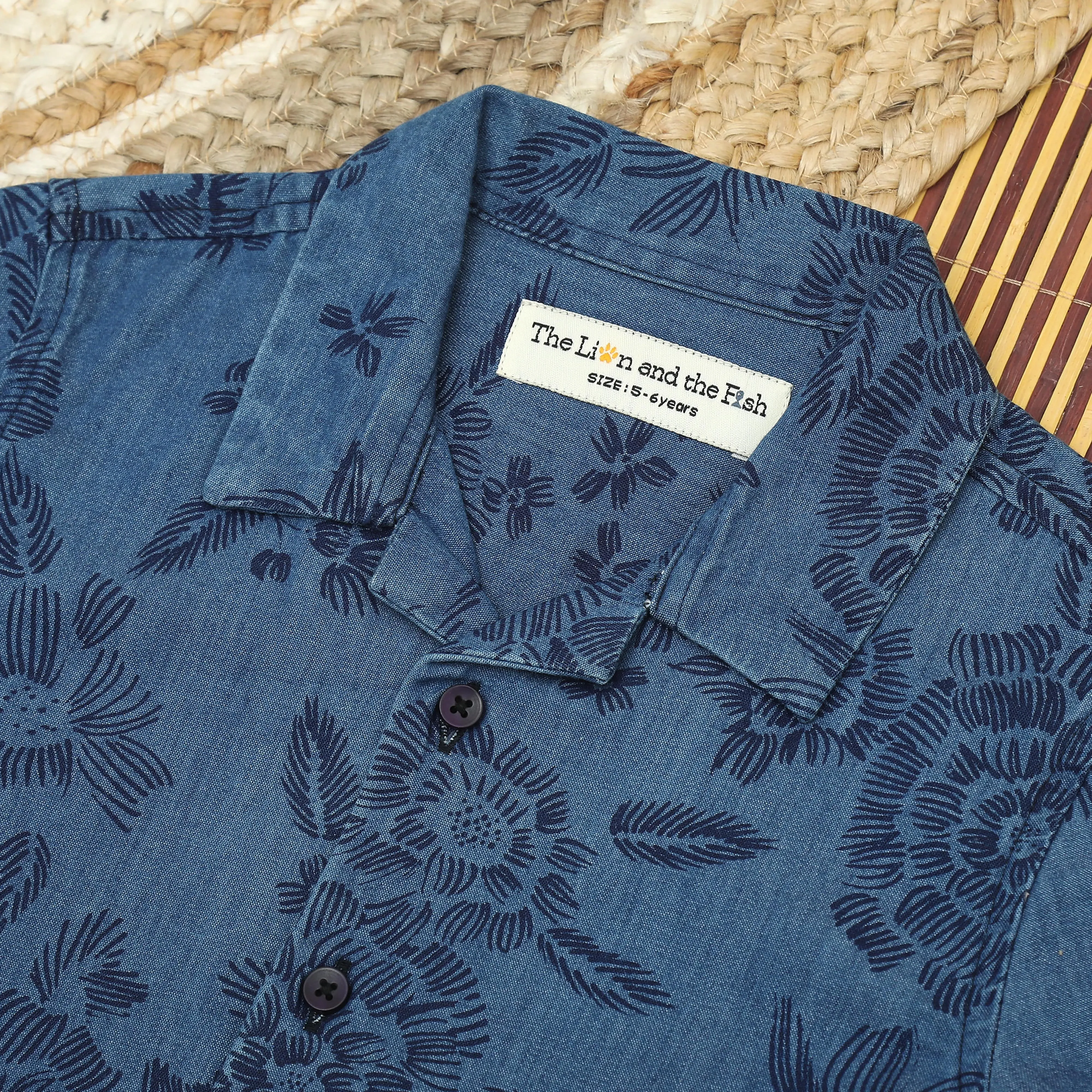 Boys Denim Printed Shirt Aegean Blue