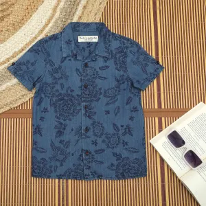 Boys Denim Printed Shirt Aegean Blue