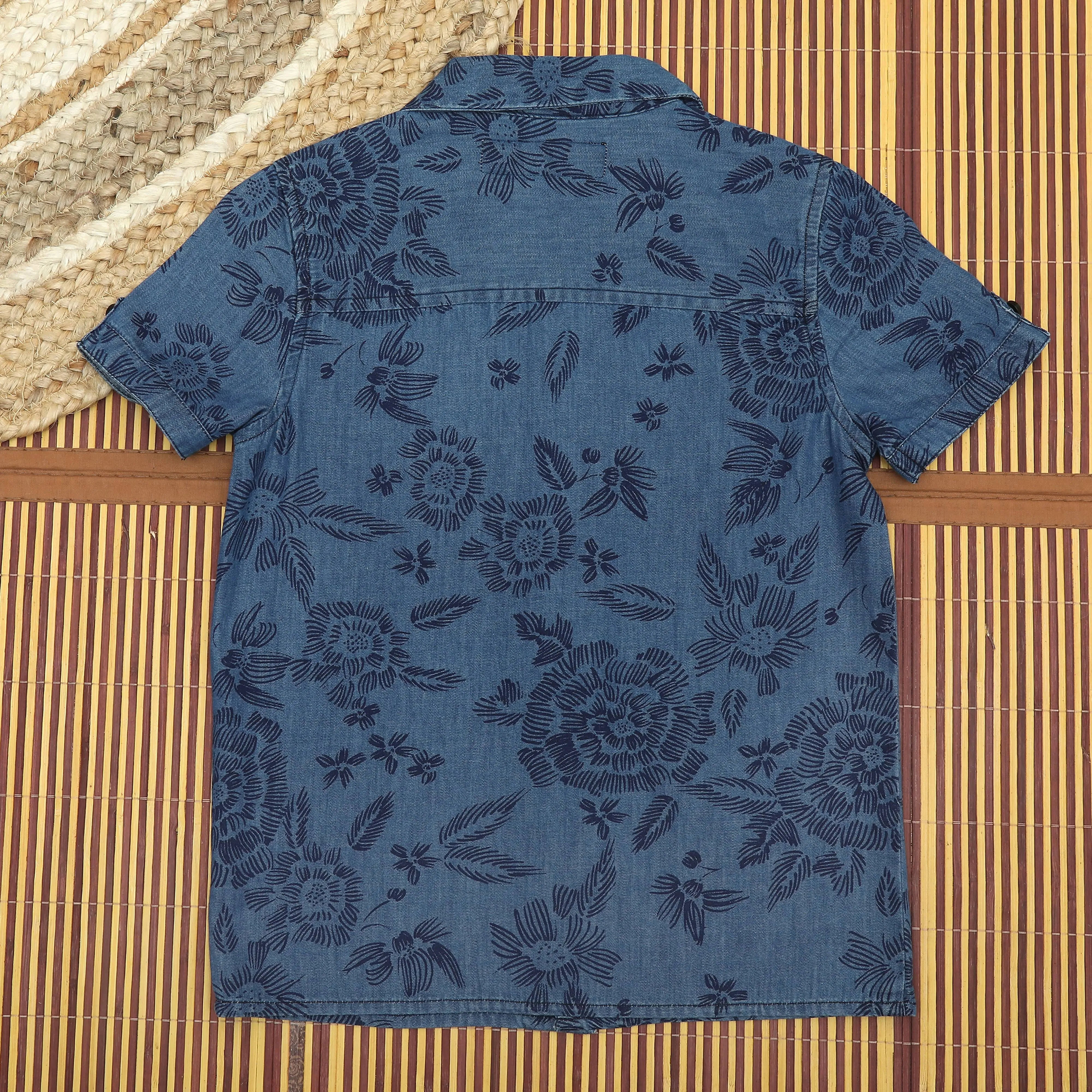 Boys Denim Printed Shirt Aegean Blue