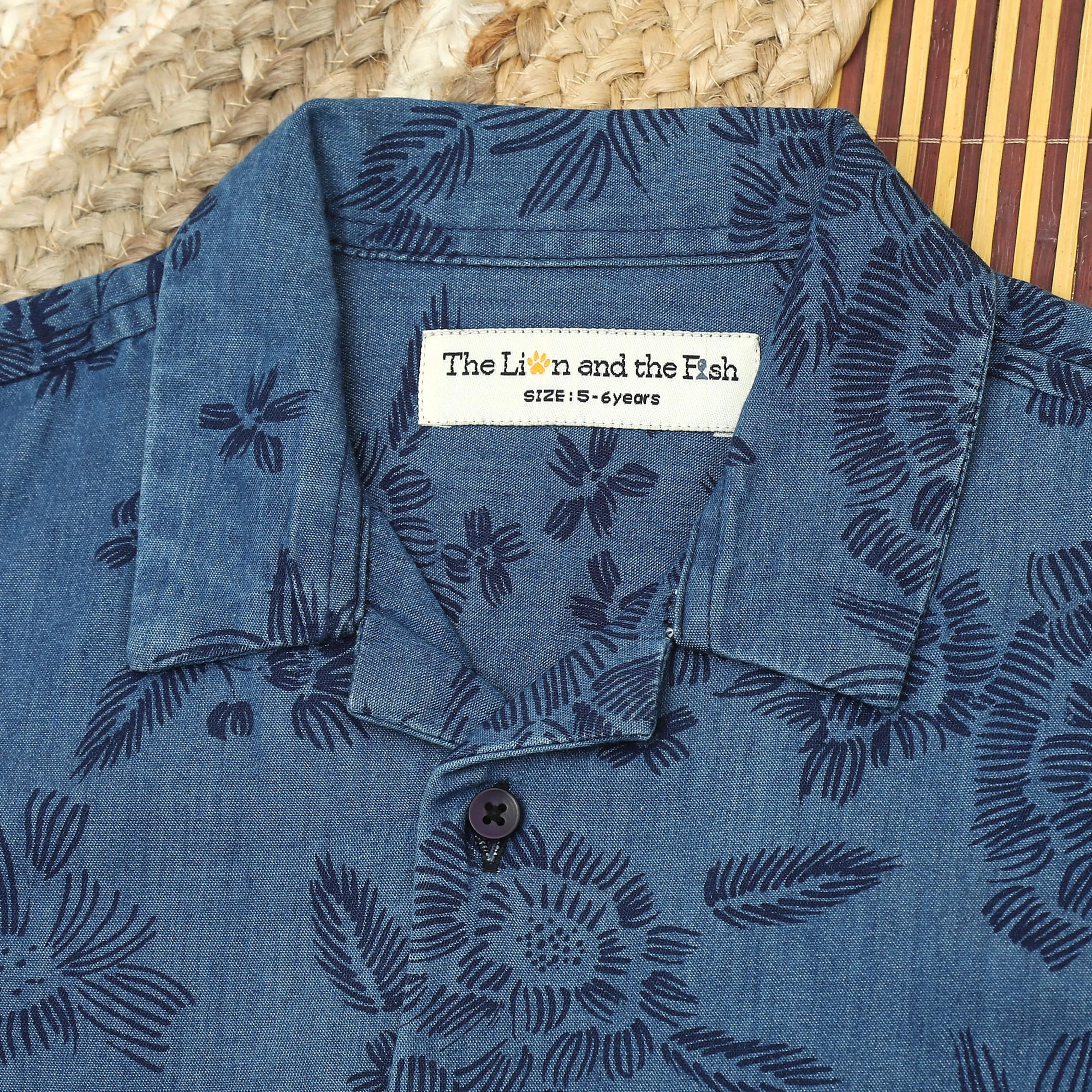 Boys Denim Printed Shirt Aegean Blue