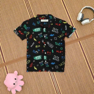 Boys Game Print Shirt Midnight Black