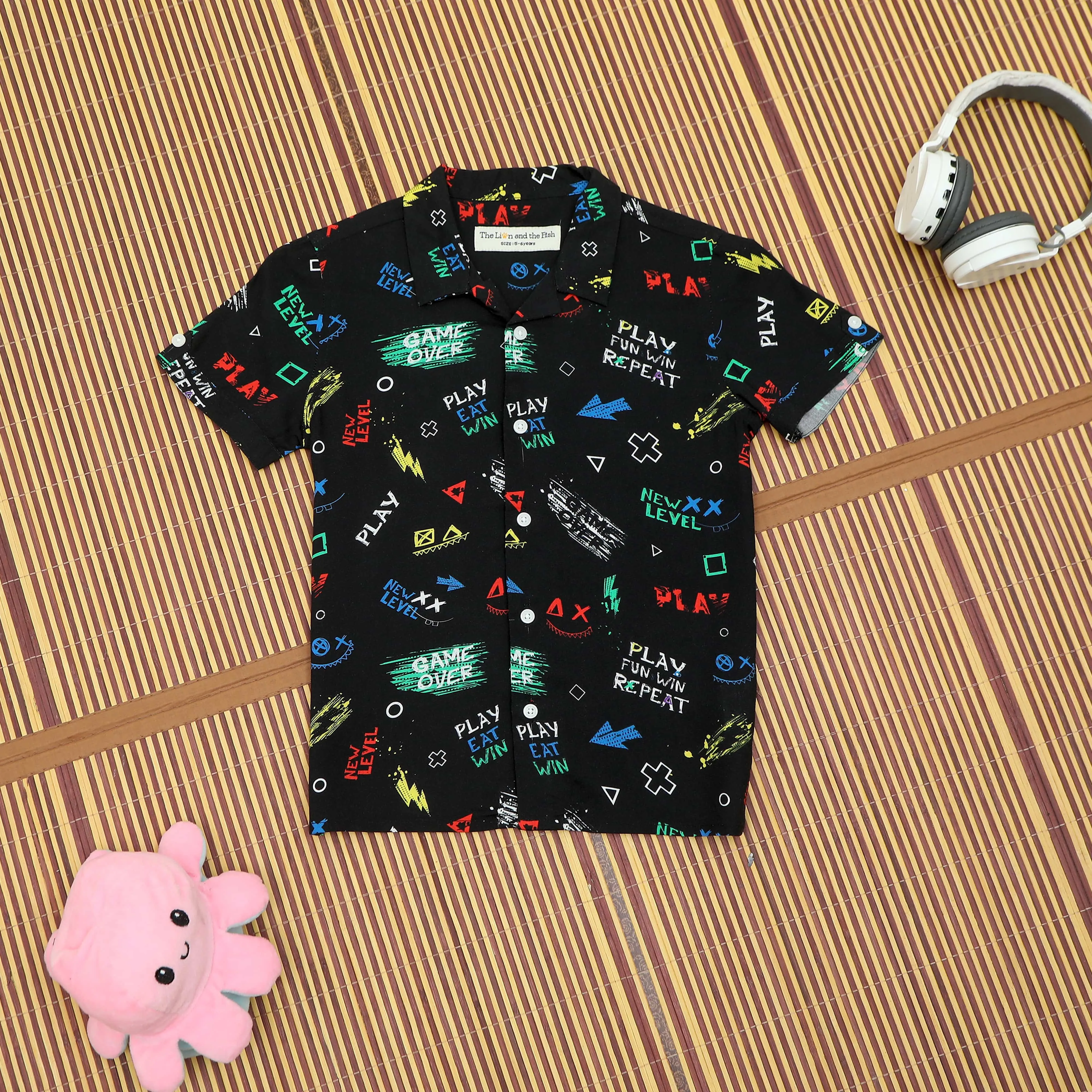 Boys Game Print Shirt Midnight Black