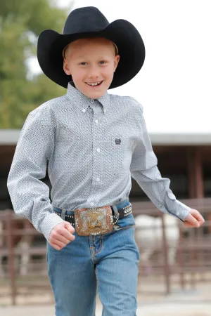 BOYS WHITE PRINT CINCH LONG SLEEVE SHIRT