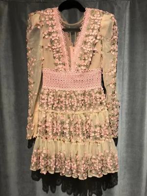 BRONX & BANCO Long Sleeve Pink and Sheer Layered Dress
