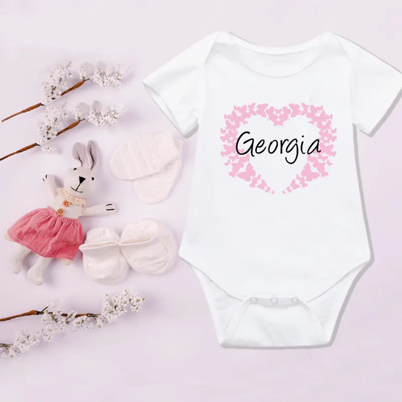Butterflies Heart Personalised Name Kids T-shirt and Baby Vest