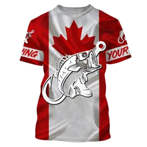 Canada Bass Fishing tattoo Fish hook Custom name performance fishing jerseys | Tshirt - NPQ748