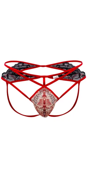 Candyman 99663 Edgy Lace Jockstrap Red-print