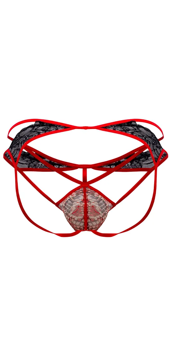 Candyman 99663 Edgy Lace Jockstrap Red-print
