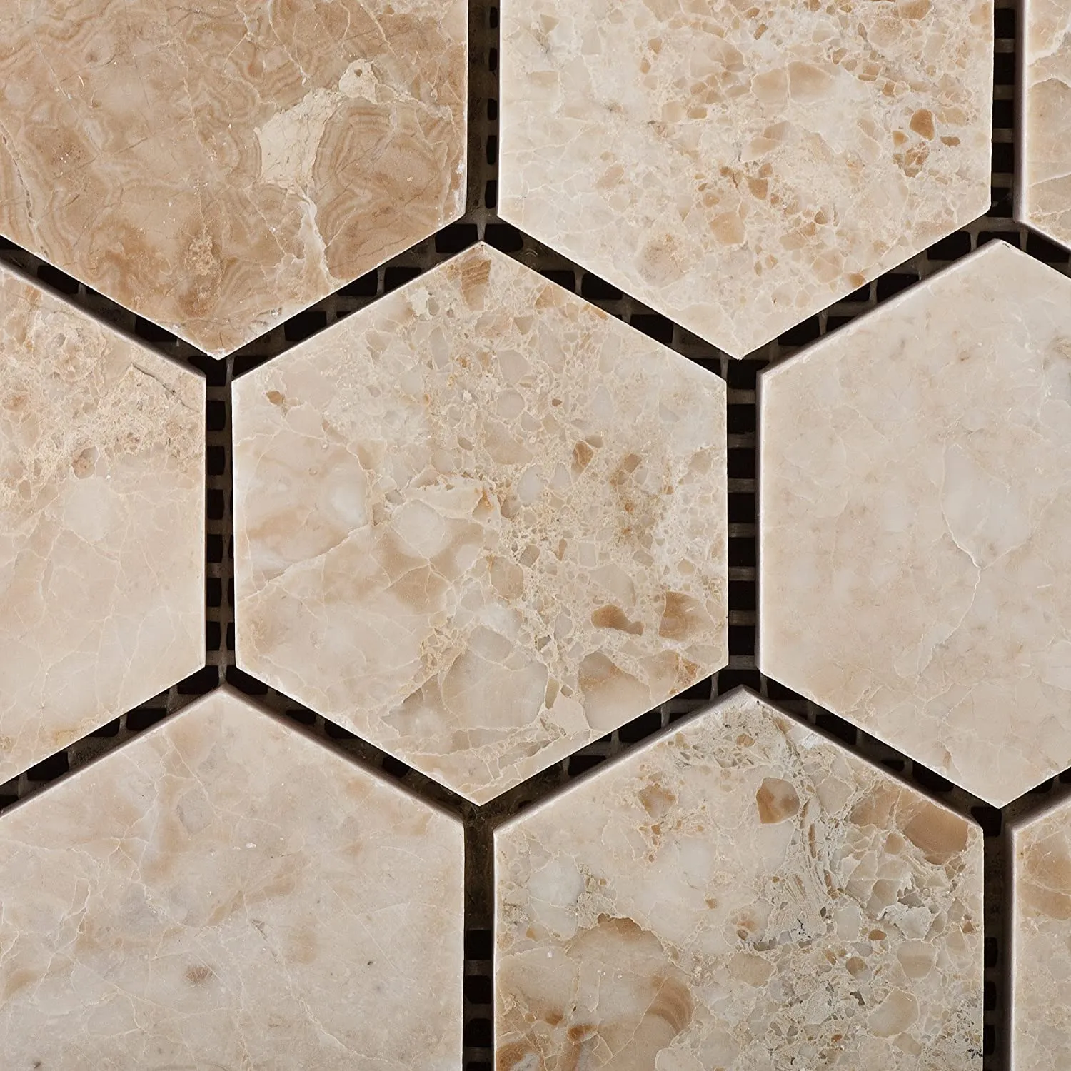 Cappuccino Marble 2 inch Hexagon Polished Mosaic Tile - Lot of 15 Sheets