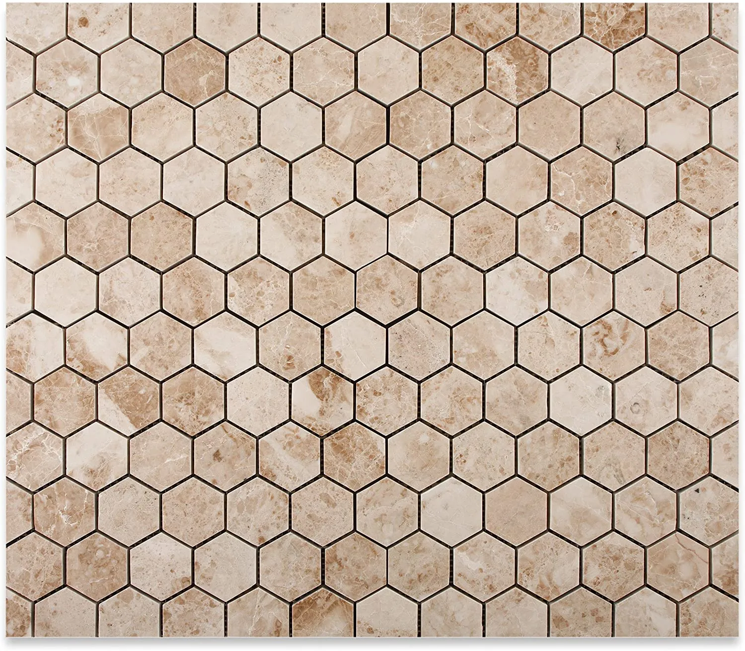 Cappuccino Marble 2 inch Hexagon Polished Mosaic Tile - Lot of 15 Sheets