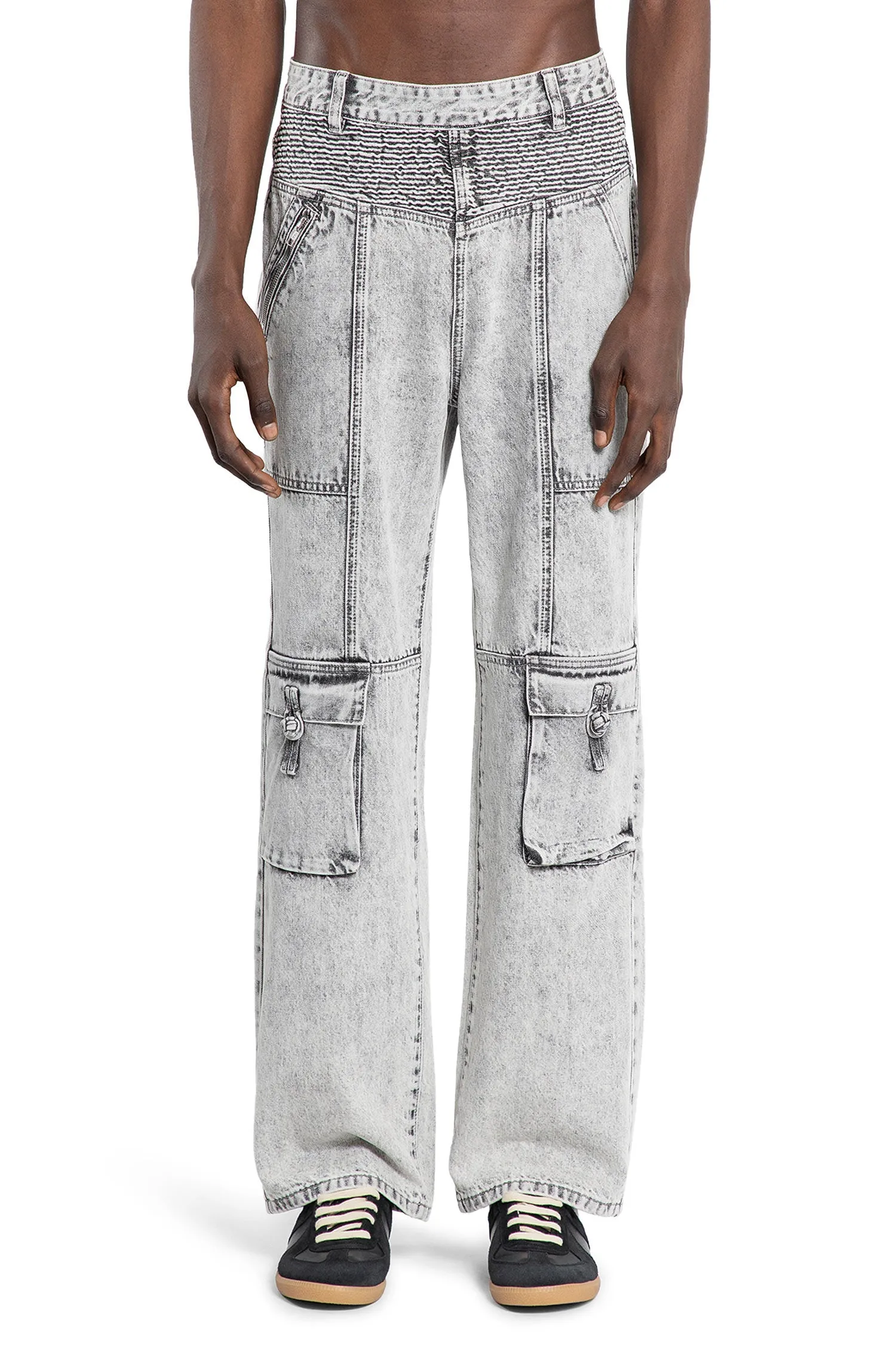 Cargo-Pocket Denim in Light Stone Wash