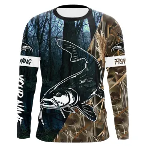 Catfish Fishing blue lake Camo Customize Name UV protection long sleeves fishing shirt for men NPQ110