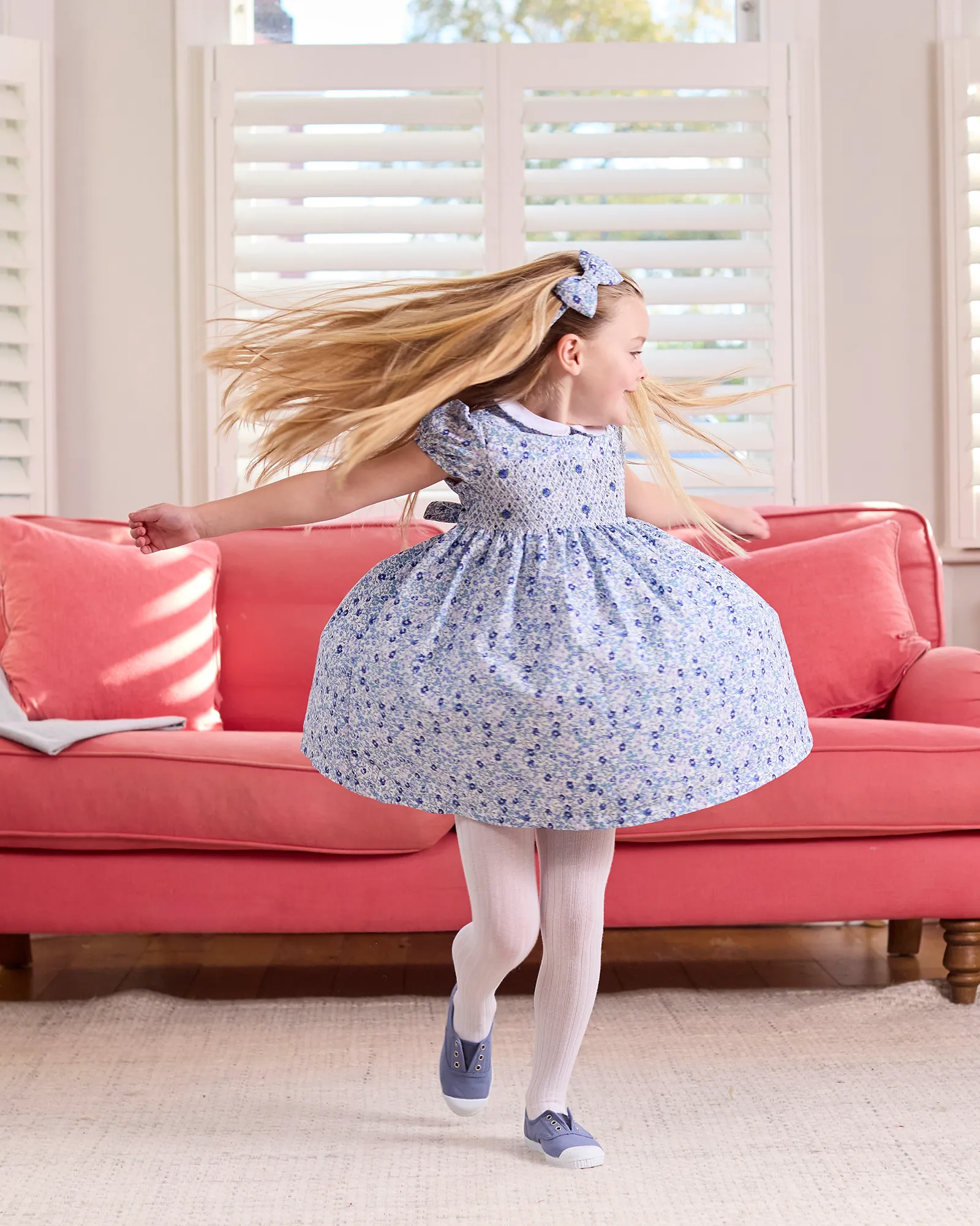 Catherine Smocked Dress in Blue Floral