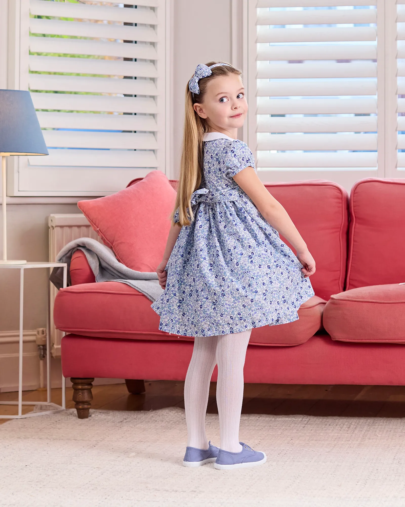 Catherine Smocked Dress in Blue Floral