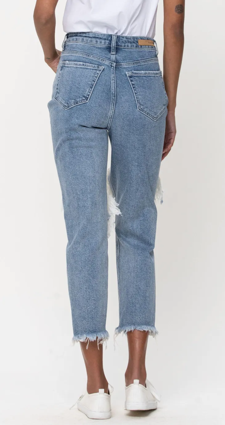 Cello High Rise Distress Light Blue Crop Straight