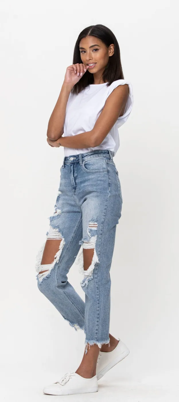 Cello High Rise Distress Light Blue Crop Straight