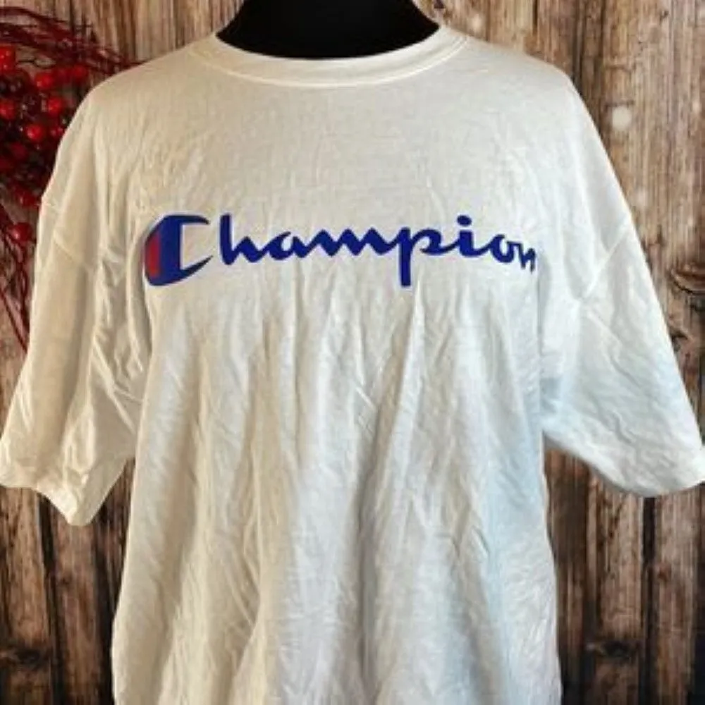 Champion Men's Classic Jersey Graphic T-Shirt, White Script, Large
