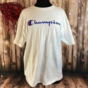 Champion Men's Classic Jersey Graphic T-Shirt, White Script, Large
