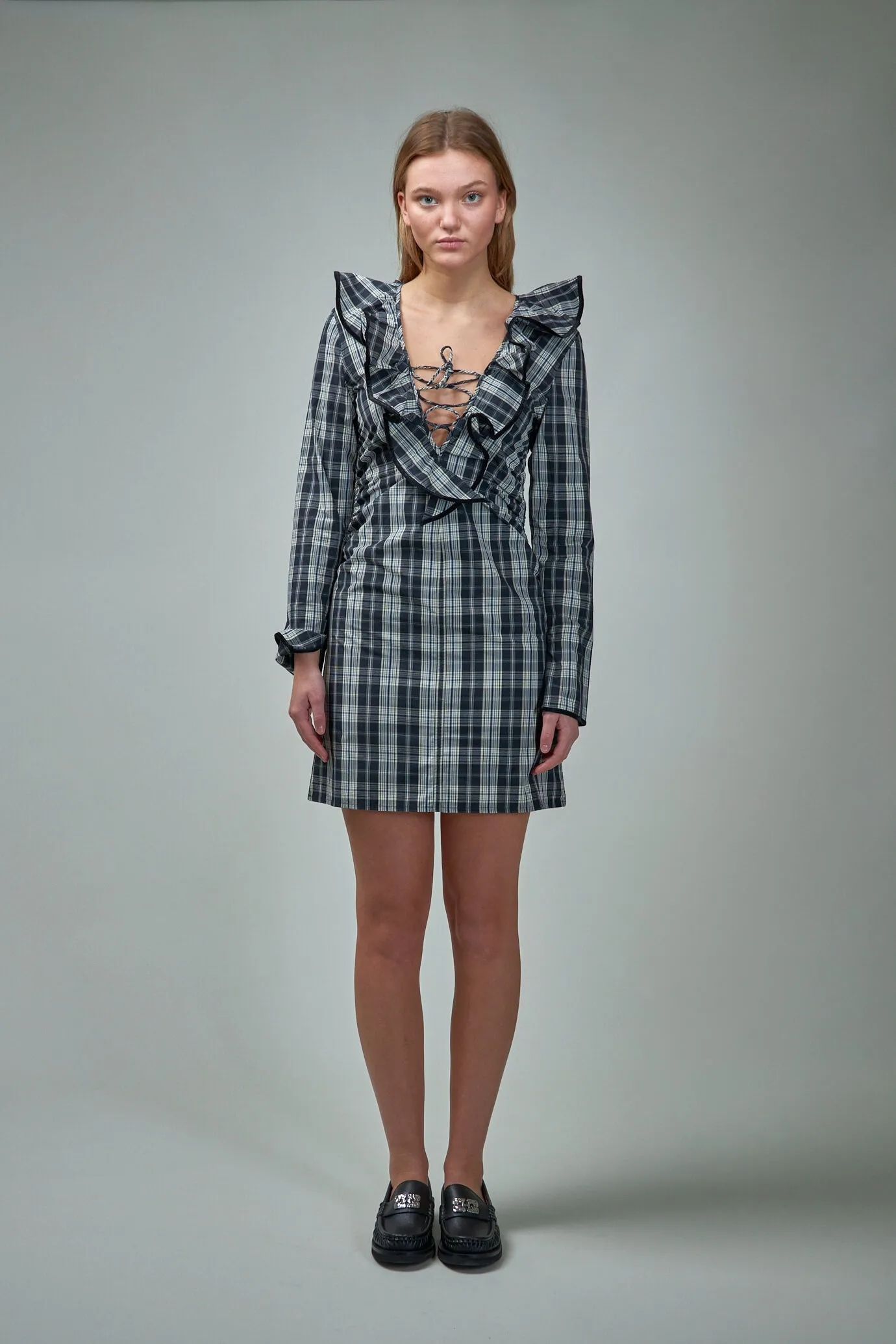 Check cotton Mini Dress black 099