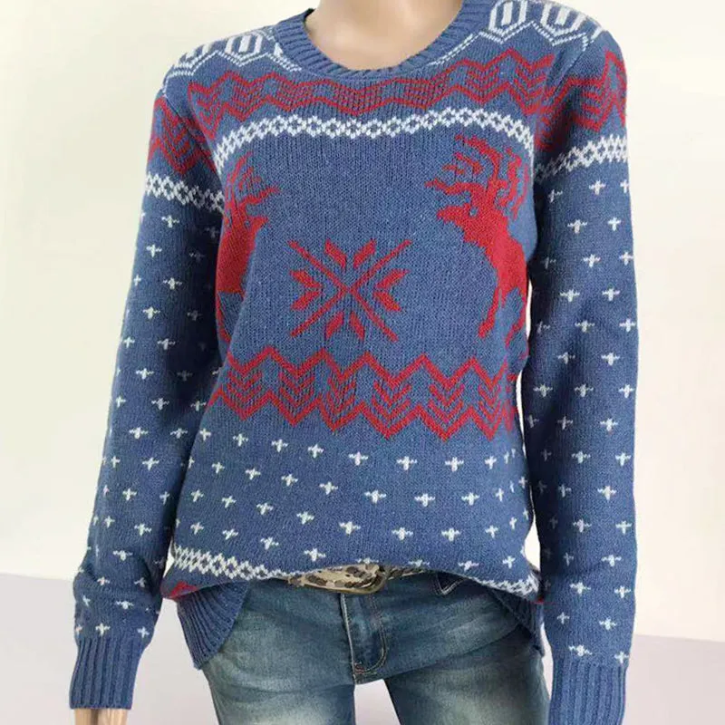 Christmas Snowflake Fawn Jacquard Long Sleeve Sweater