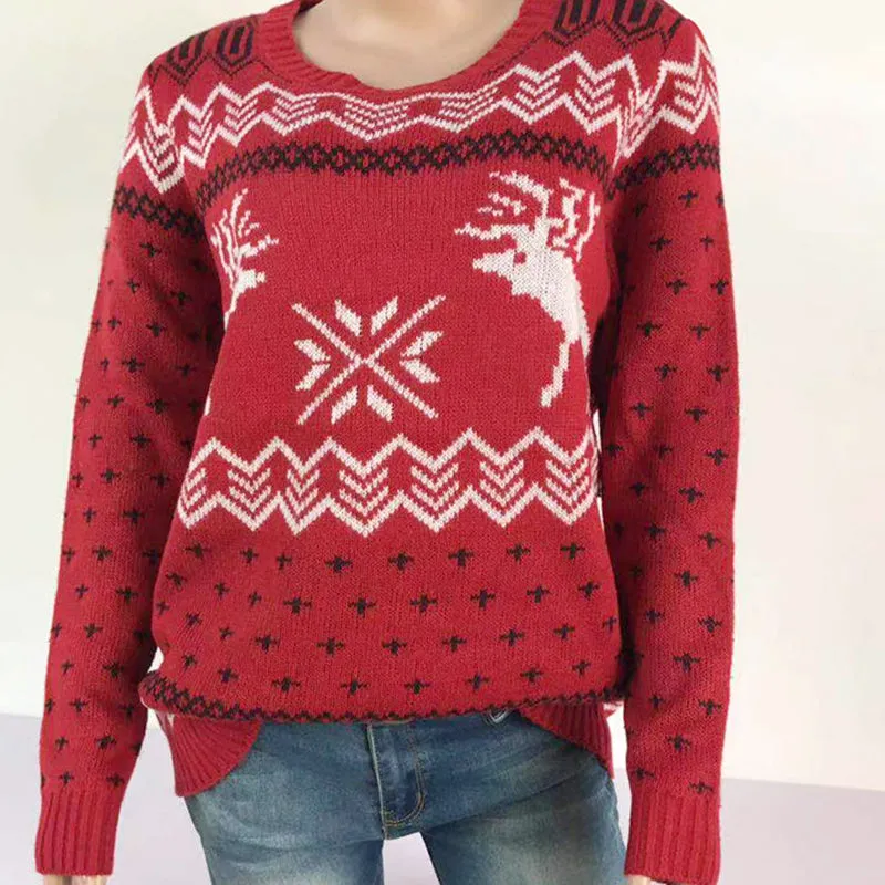 Christmas Snowflake Fawn Jacquard Long Sleeve Sweater