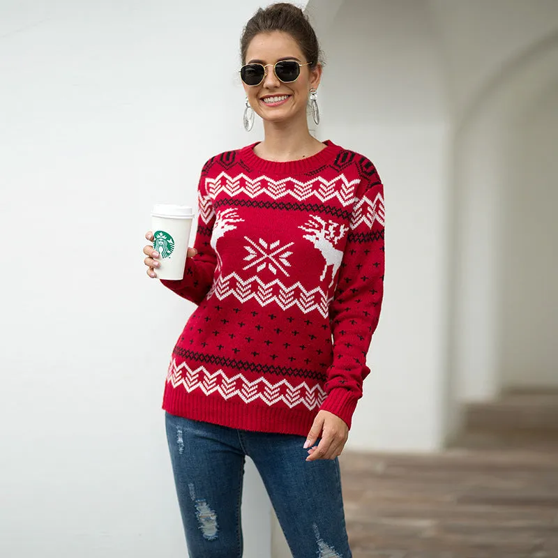 Christmas Snowflake Fawn Jacquard Long Sleeve Sweater