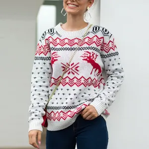 Christmas Snowflake Fawn Jacquard Long Sleeve Sweater