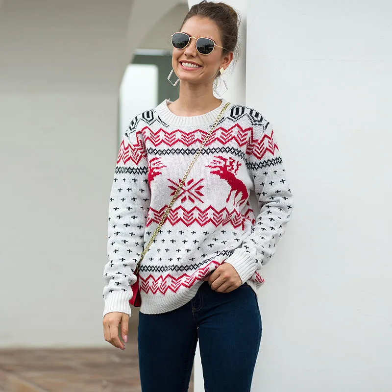 Christmas Snowflake Fawn Jacquard Long Sleeve Sweater
