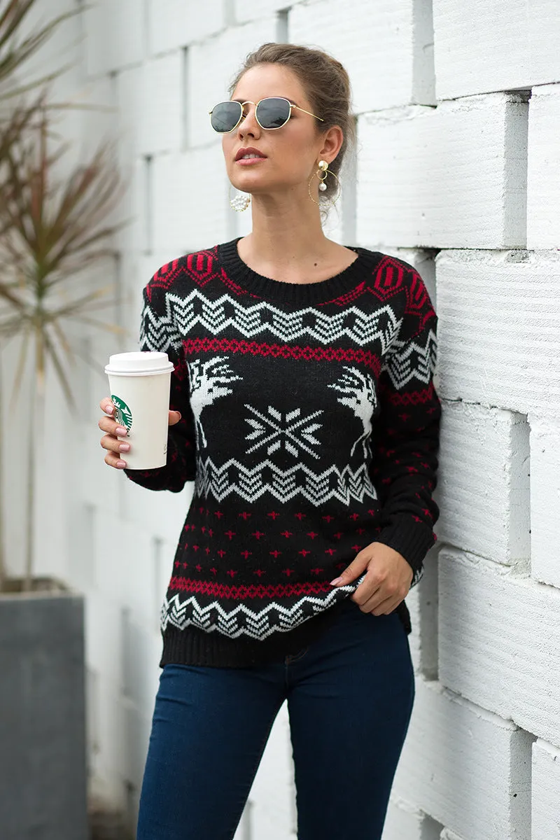 Christmas Snowflake Fawn Jacquard Long Sleeve Sweater