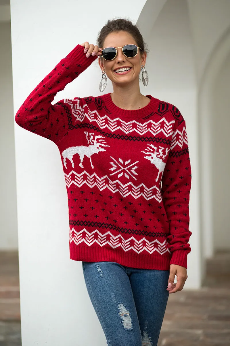 Christmas Snowflake Fawn Jacquard Long Sleeve Sweater
