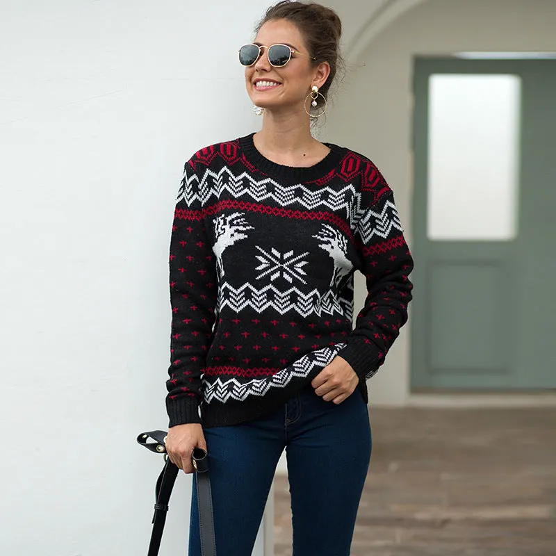 Christmas Snowflake Fawn Jacquard Long Sleeve Sweater