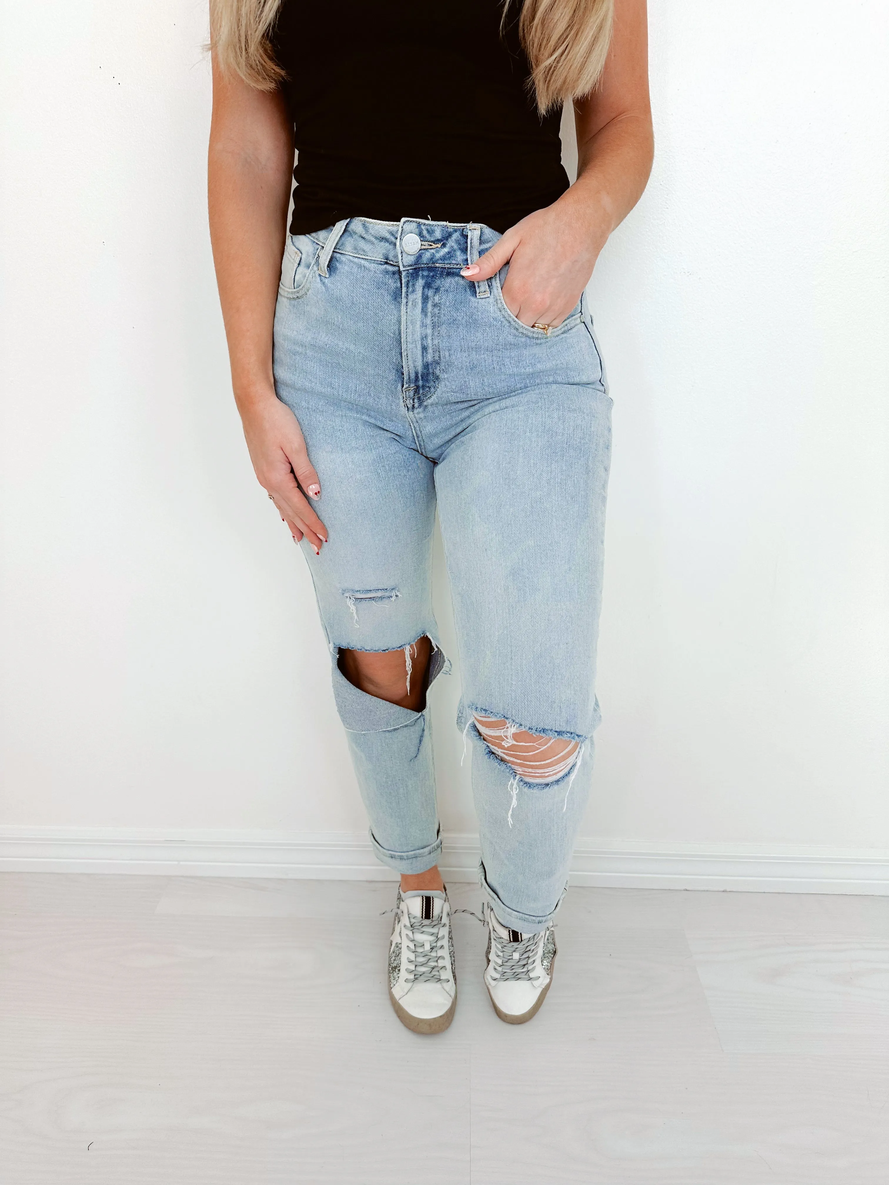 Cole Cropped Distressed Jeans