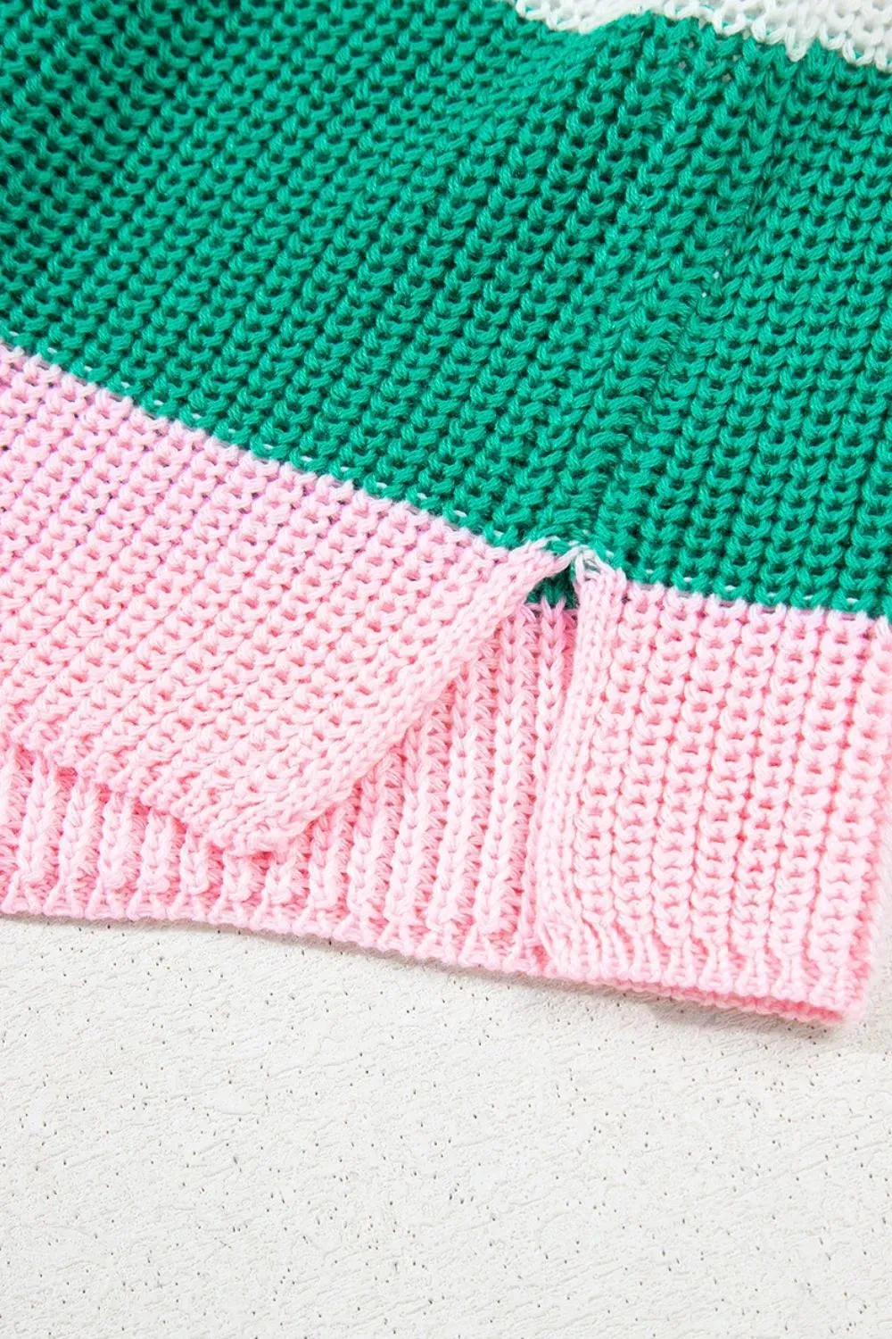 Color Block Notched Cap Sleeve Knit Top