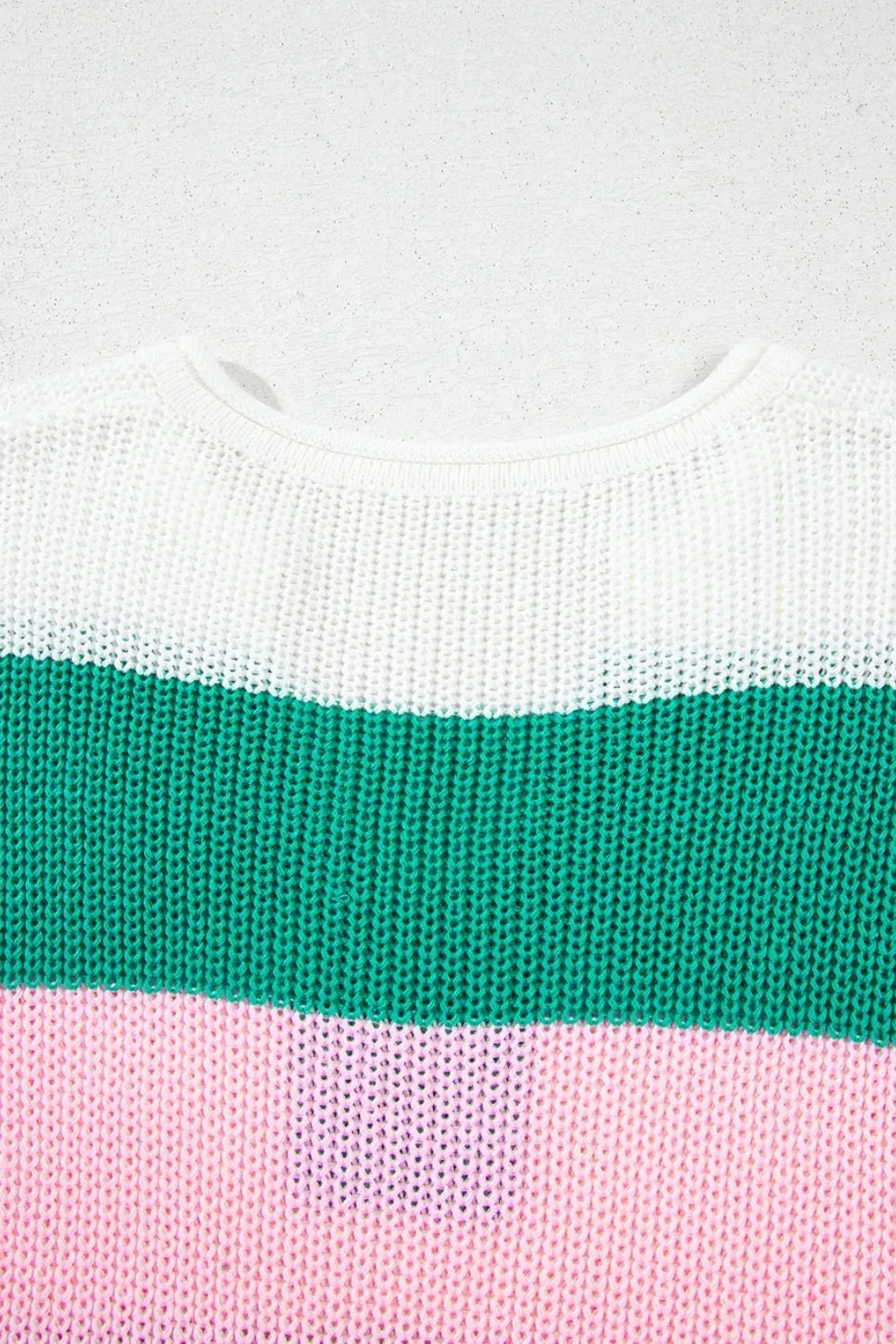 Color Block Notched Cap Sleeve Knit Top