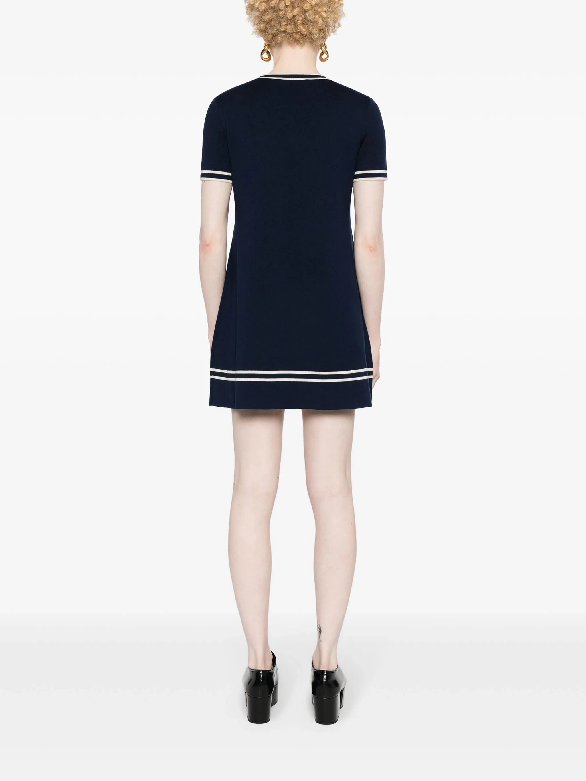Contrast Trim Wool Dress