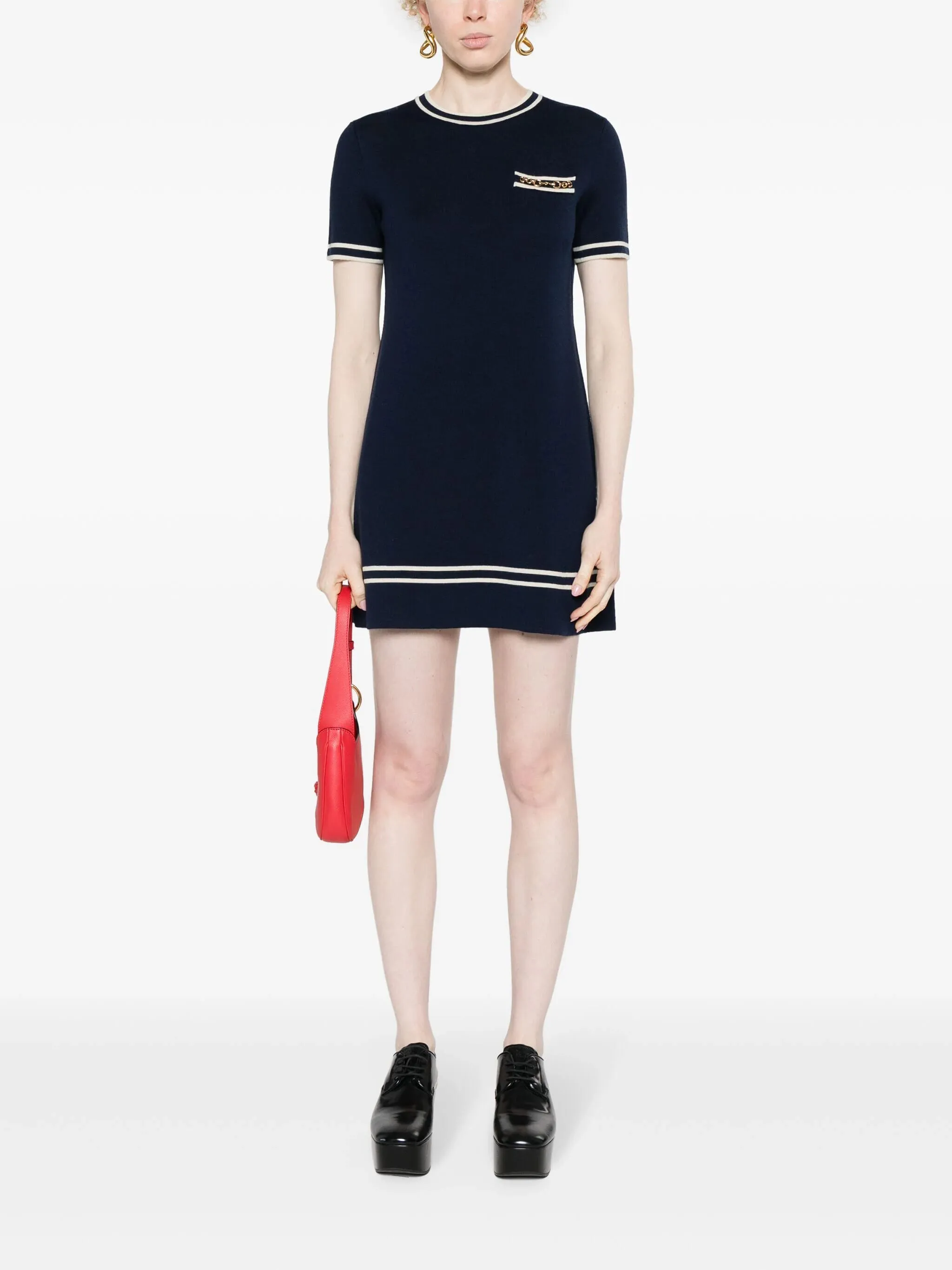 Contrast Trim Wool Dress