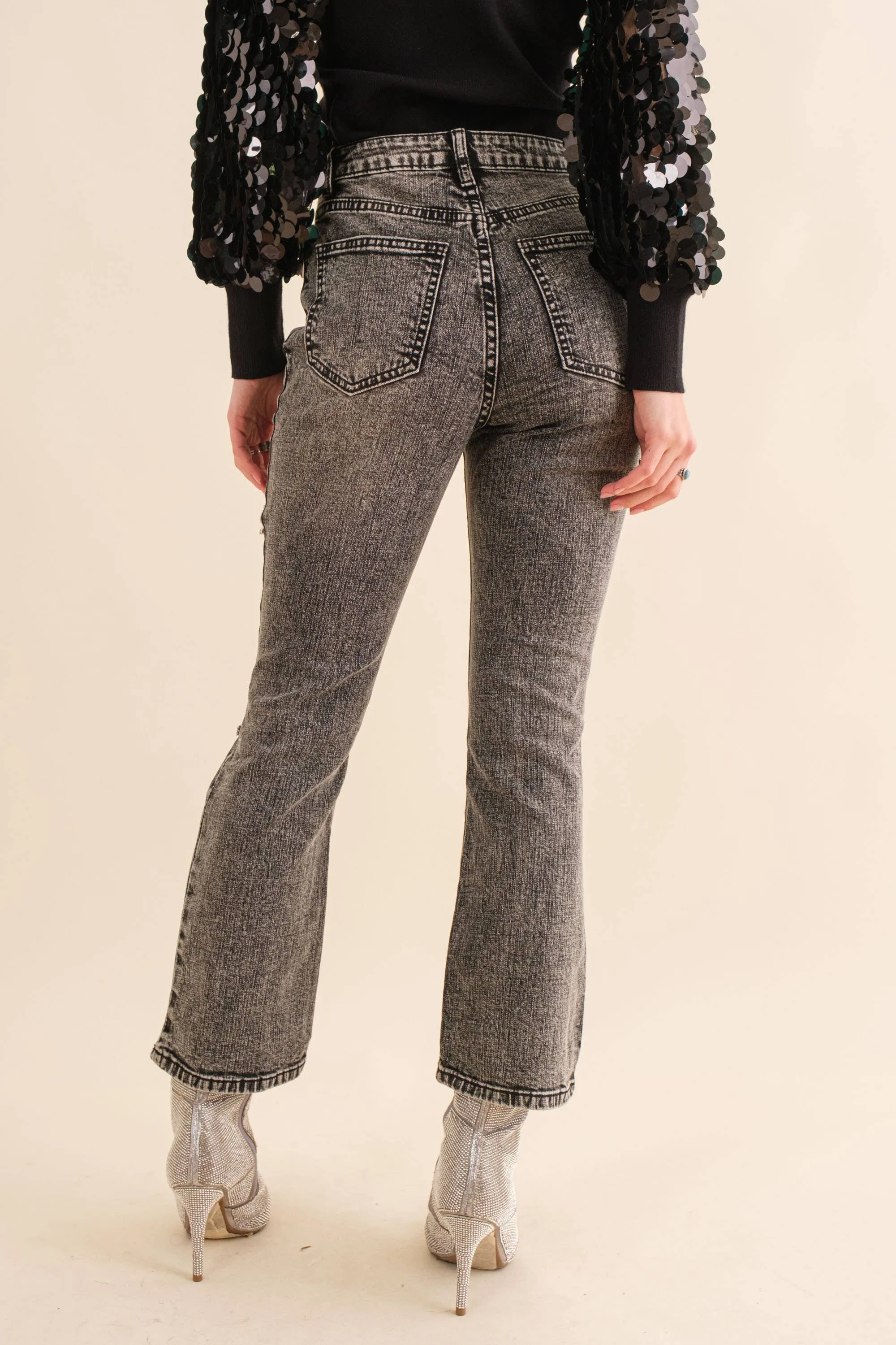 Crop Stretch Ankle Heart Cut Out Denim