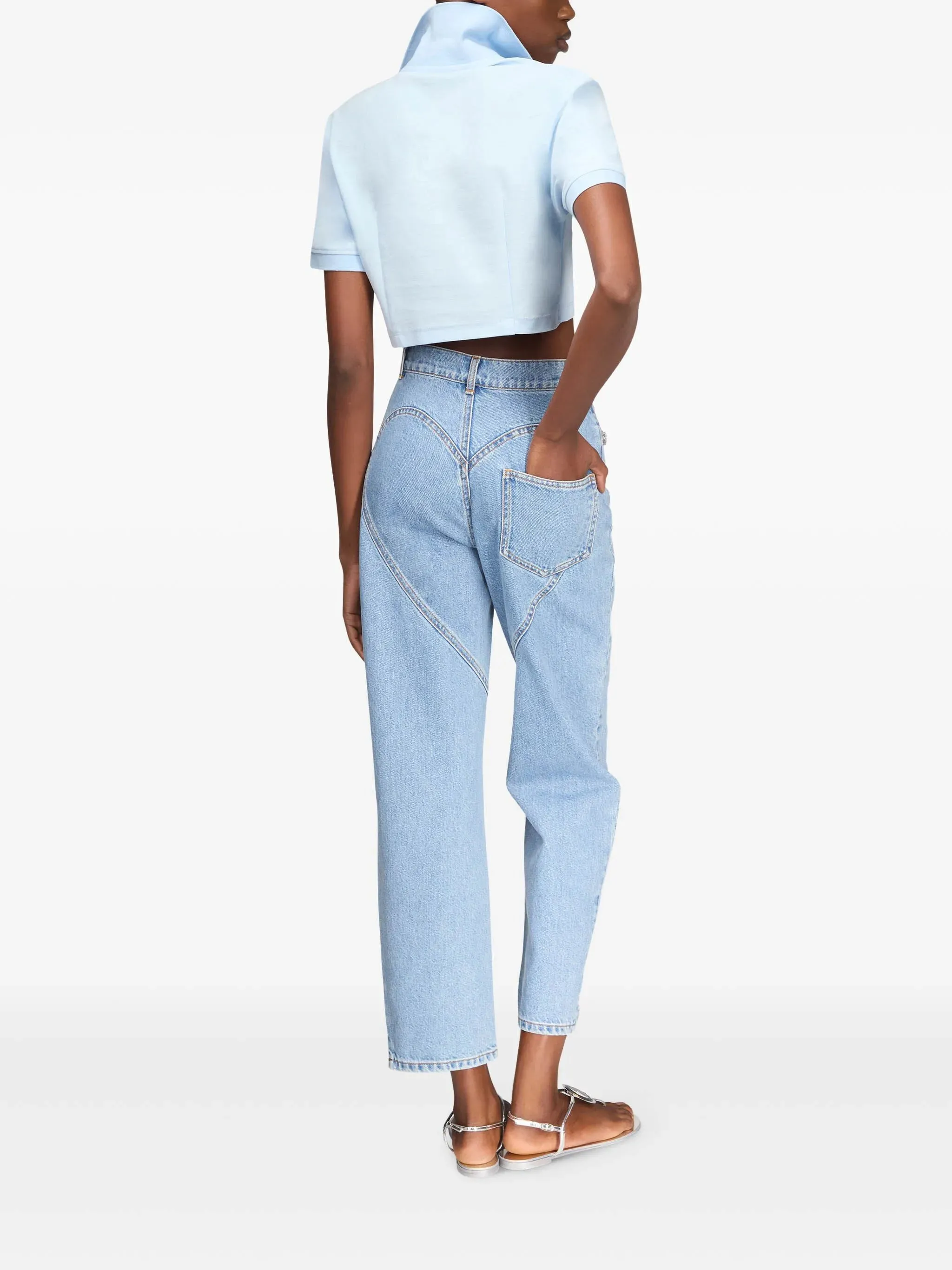 CRYSTAL HEART CUTOUT CROPPED POLO