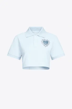 CRYSTAL HEART CUTOUT CROPPED POLO