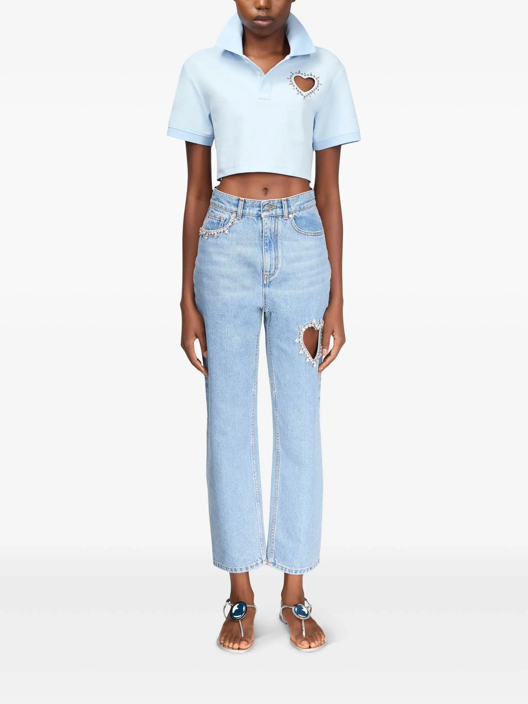 CRYSTAL HEART CUTOUT CROPPED POLO