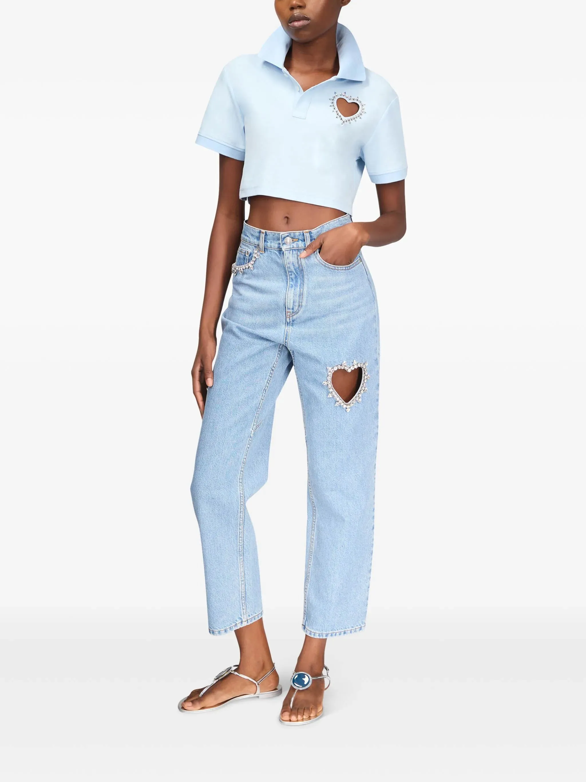 CRYSTAL HEART CUTOUT CROPPED POLO