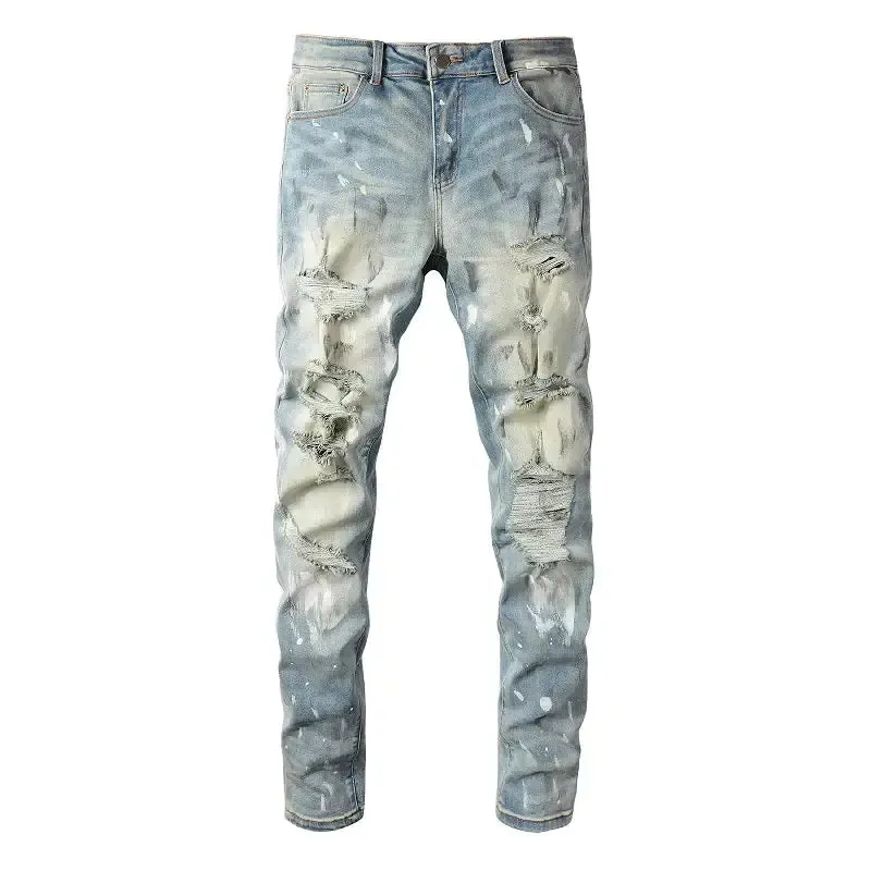 Crystal Holes Ripped Patchwork Jeans